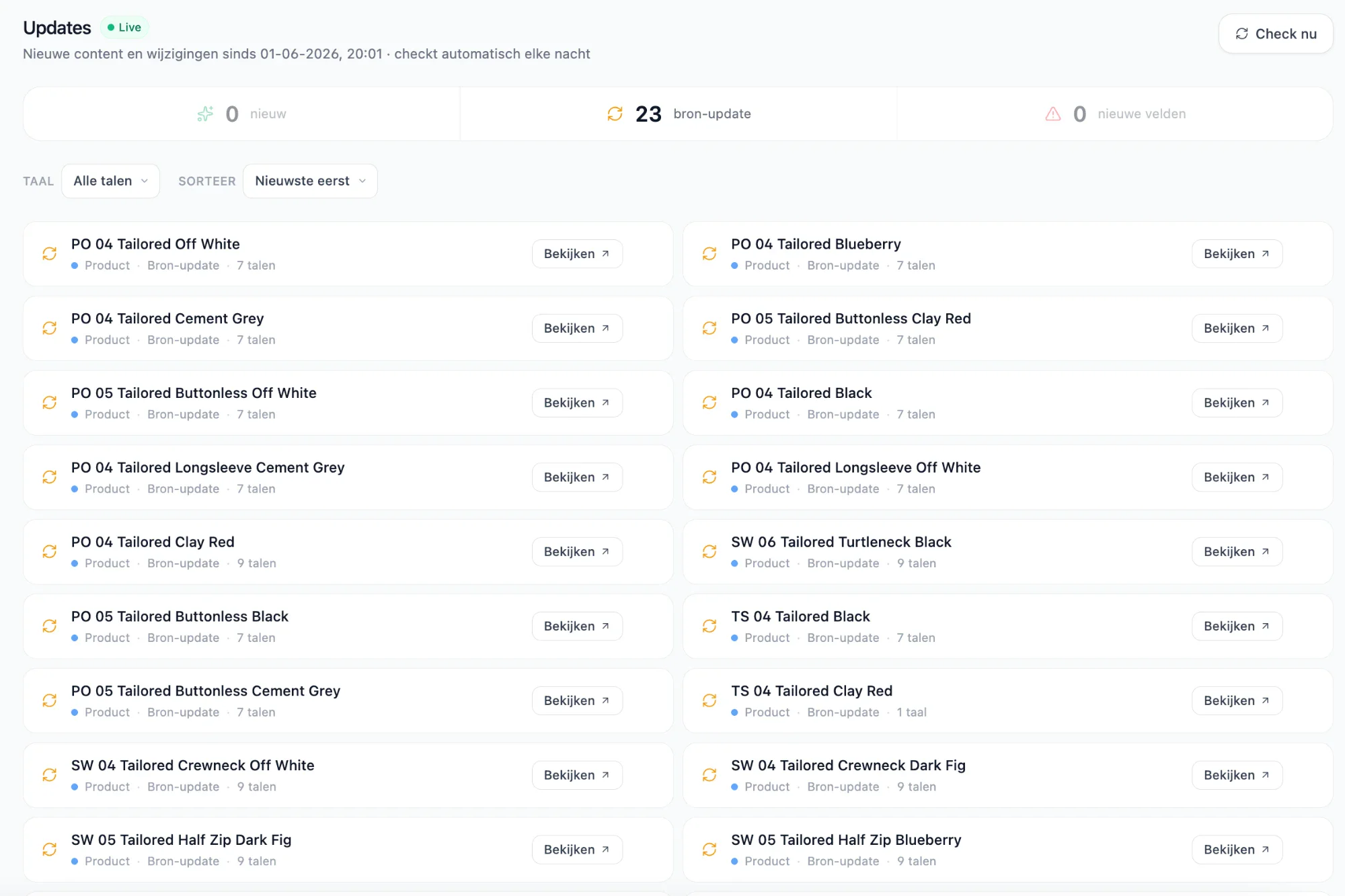 Updates-feed: wat veranderde in Shopify sinds de laatste sync