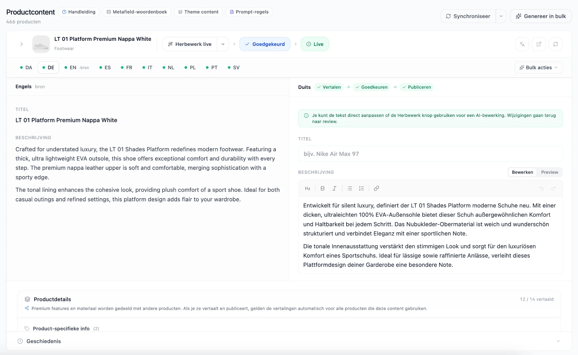 Review flow with source text next to the AI translation